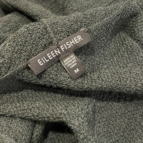 Eileen Fisher Women’s 100% Wool Open Front Dark Green Cardigan Sweater - Picture 2 of 8